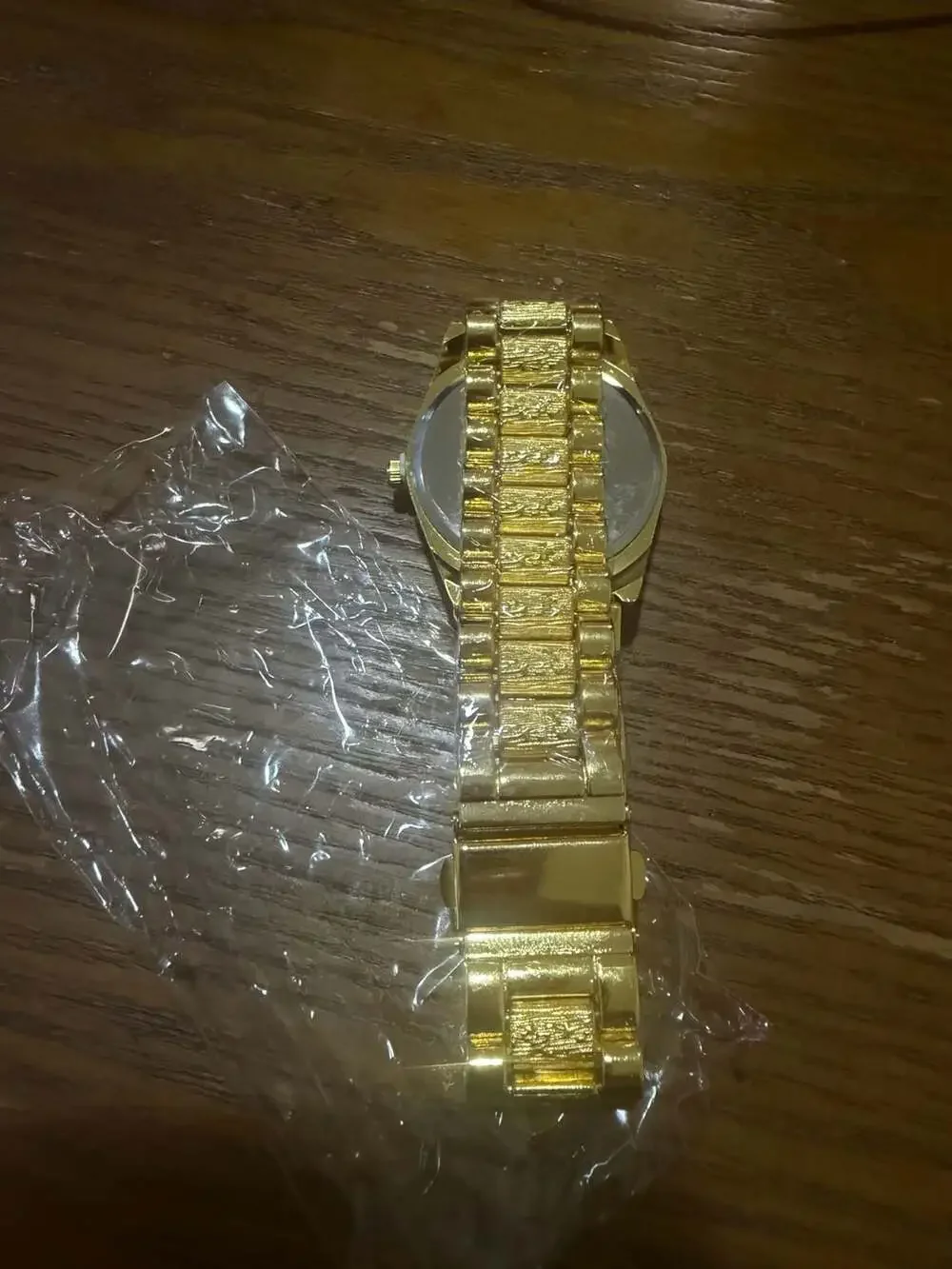 JINK Collection Gold Tone Nugget Watch with Rhinestone Bezel and Pave Dial